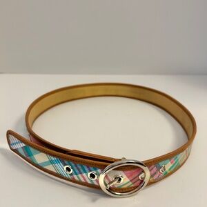 Talbots Madras Blue/Green/Pink/Yellow/Green Plaid Belt Size XS Preppy!